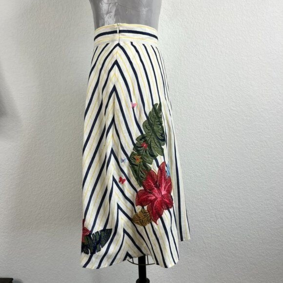 Brooks Brothers Embroidered Striped A Line Skirt - Picture 5 of 12